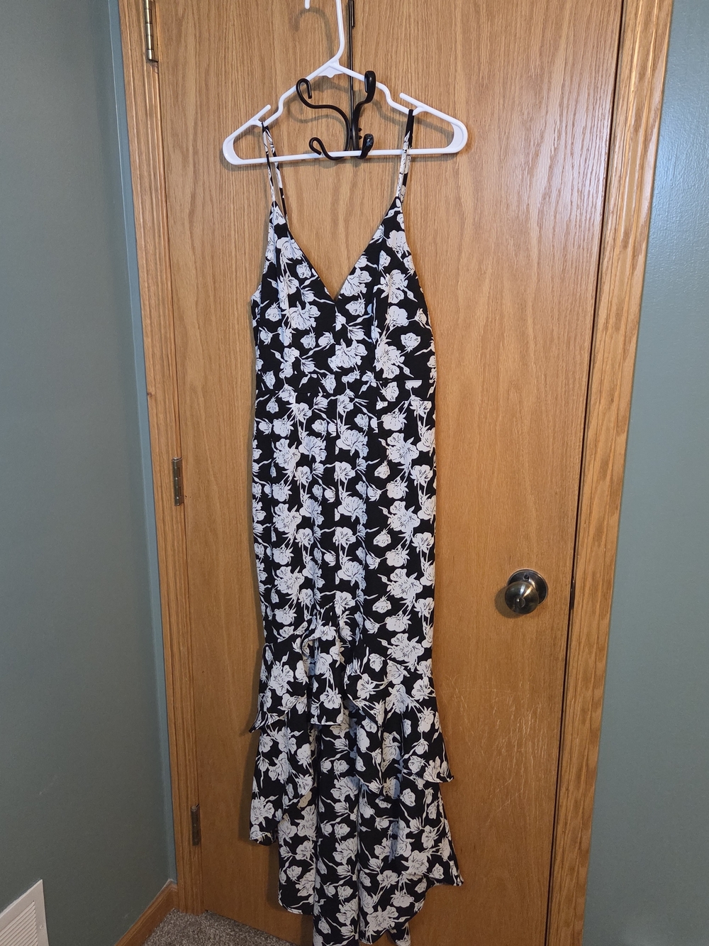 Lulus Black and White Floral High-Low Slip Dress